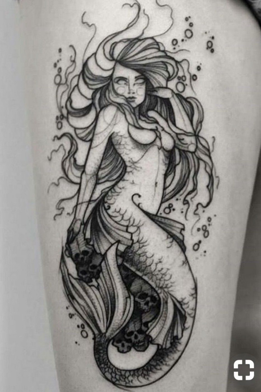 Mermaid tattoo #mermaid #mermaidtattoo #blackandwhite #underthesea