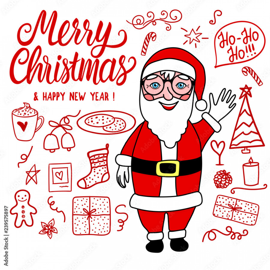 Merry Christmas Doodle Set and Santa Claus