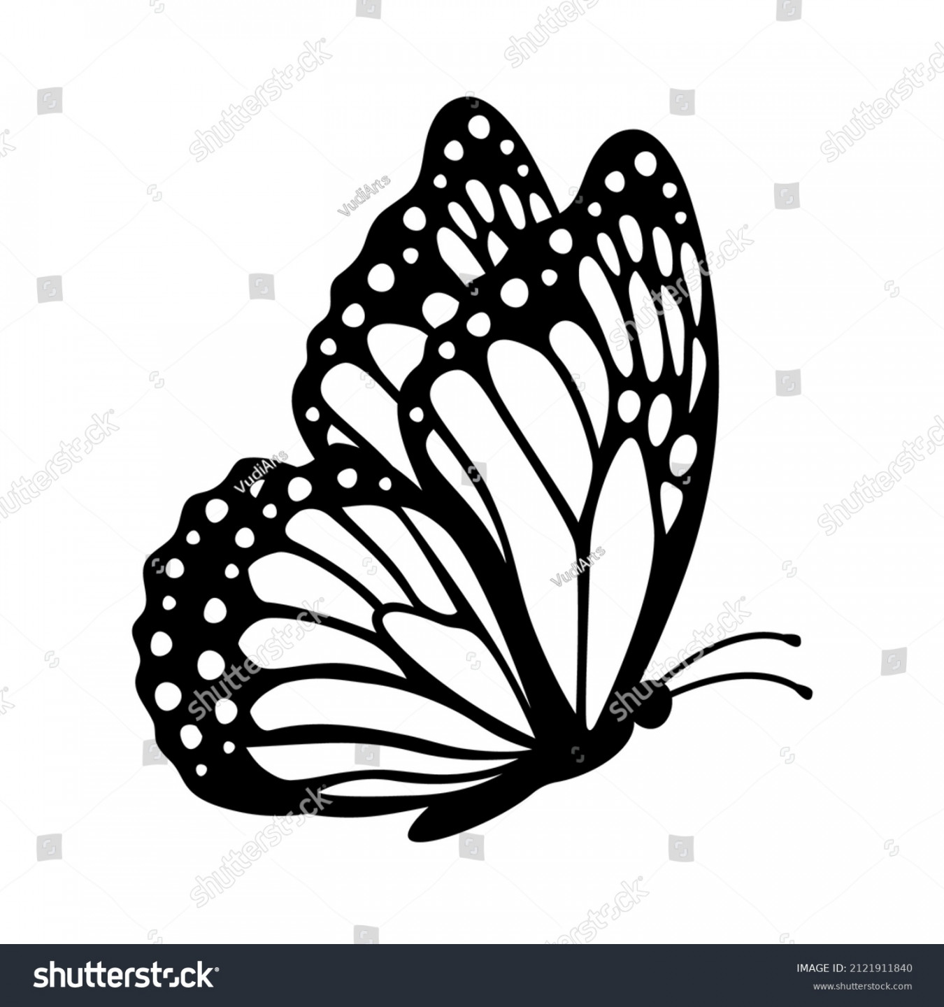 Monarch Butterfly Silhouette Side View Vector Stock Vector