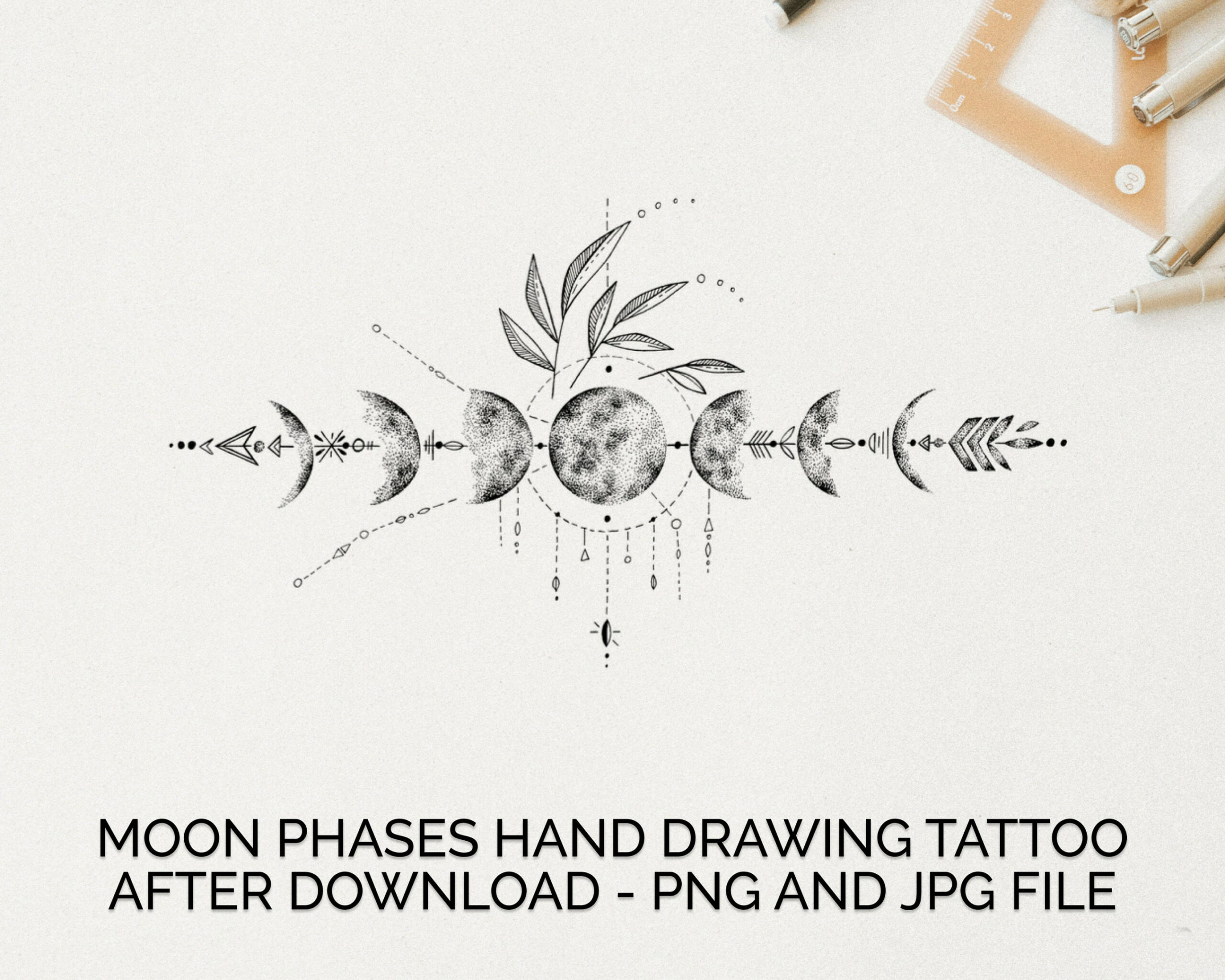 Moon Phase Cycle Small Feminine Womanhood Tattoo Design Line