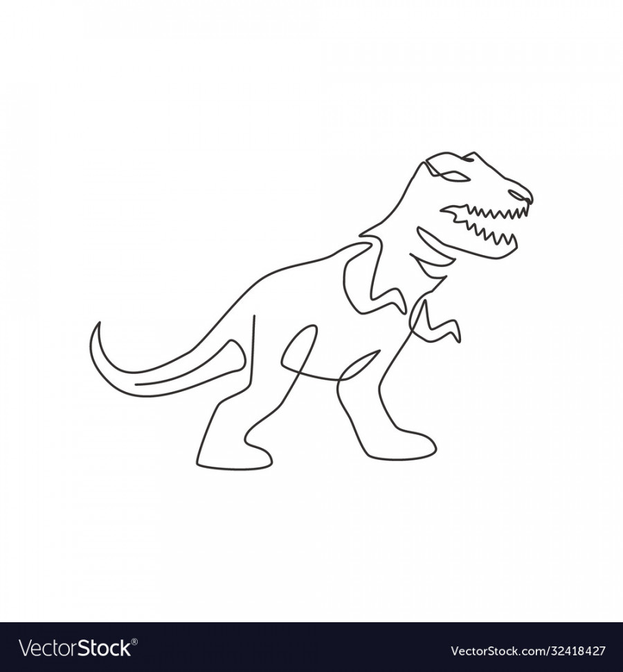 One continuous line drawing aggressive t-rex Vector Image