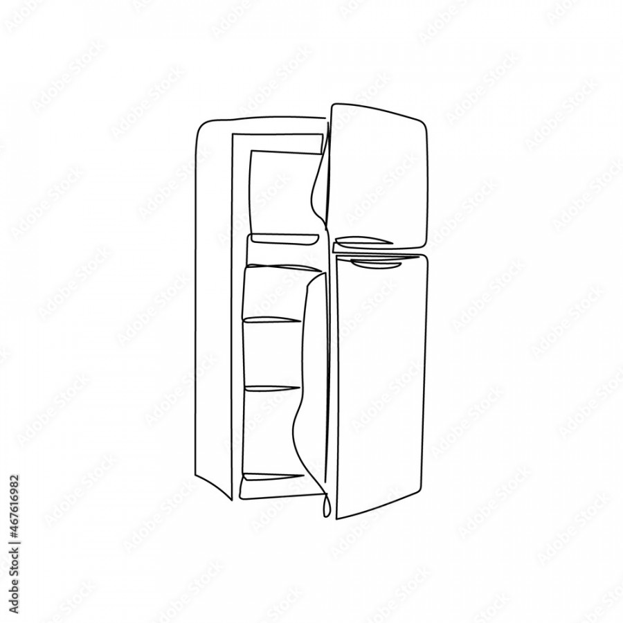 Open retro refrigerator continuous line drawing