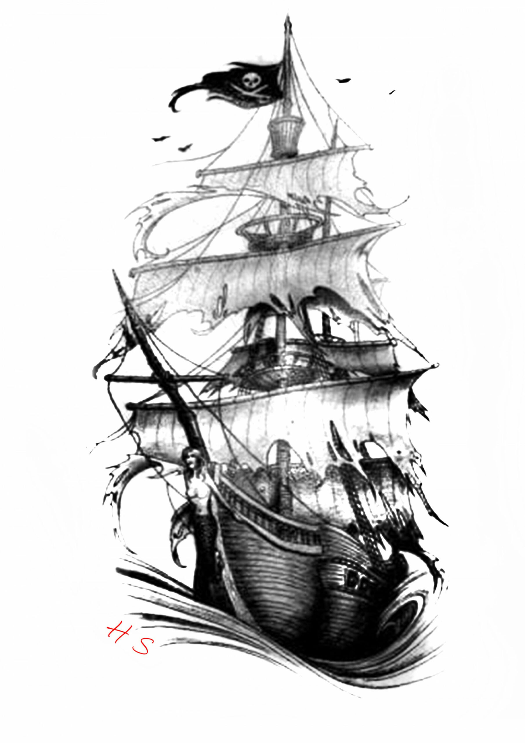 Pin by Augusto Arcega on Piratas  Ship tattoo, Ship tattoo