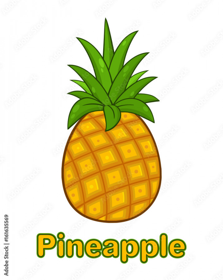 Pineapple Fruit With Green Leafs Cartoon Drawing Simple Design