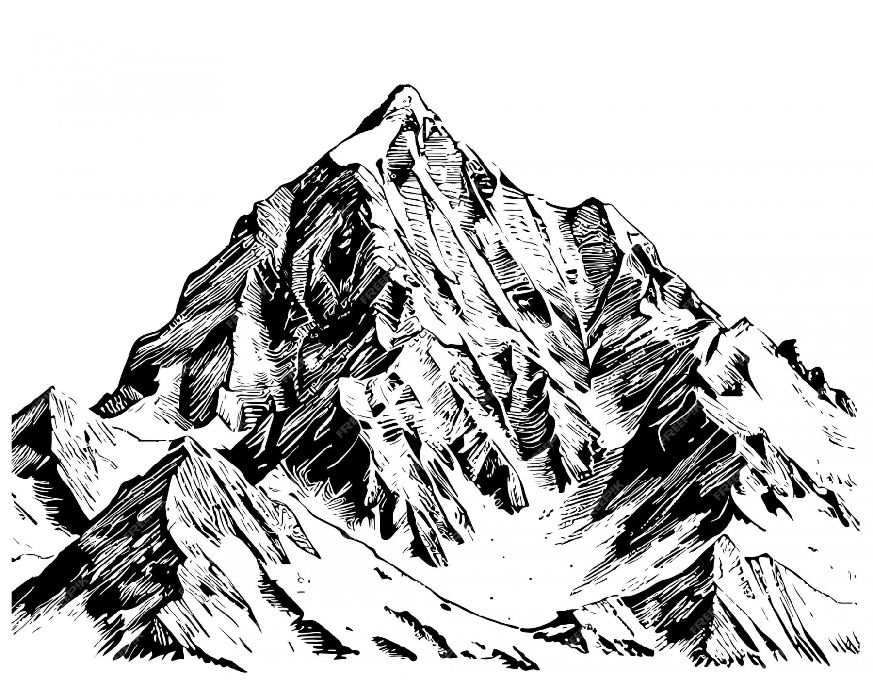 Premium Vector  A black and white drawing of a mountain with a