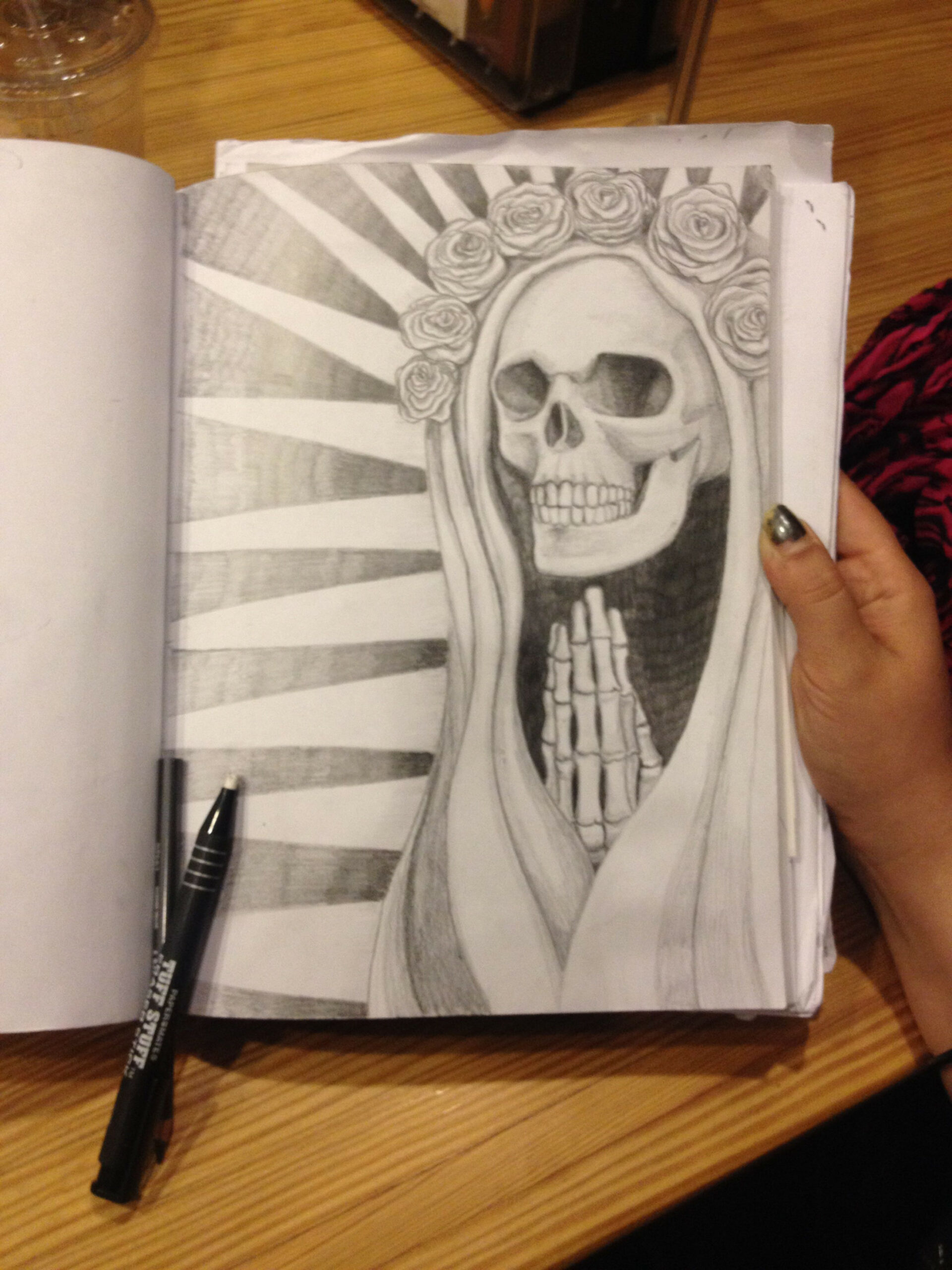 Santa Muerte sketch in graphite