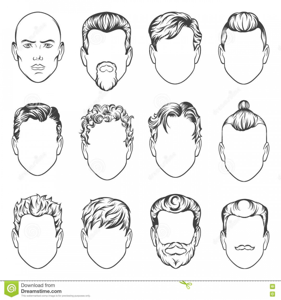 Set Of Hand Drawing Men Hairstyles Illustration Stock Illustration