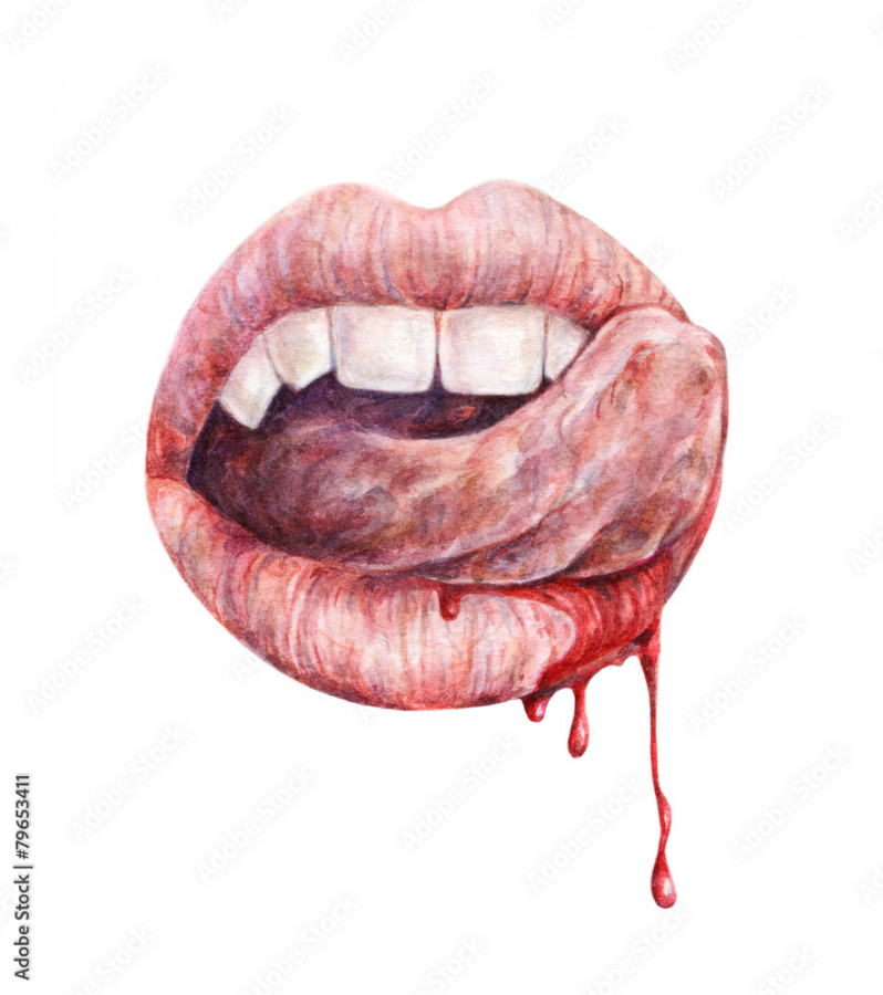 Sexy vampire mouth. Watercolor drawing