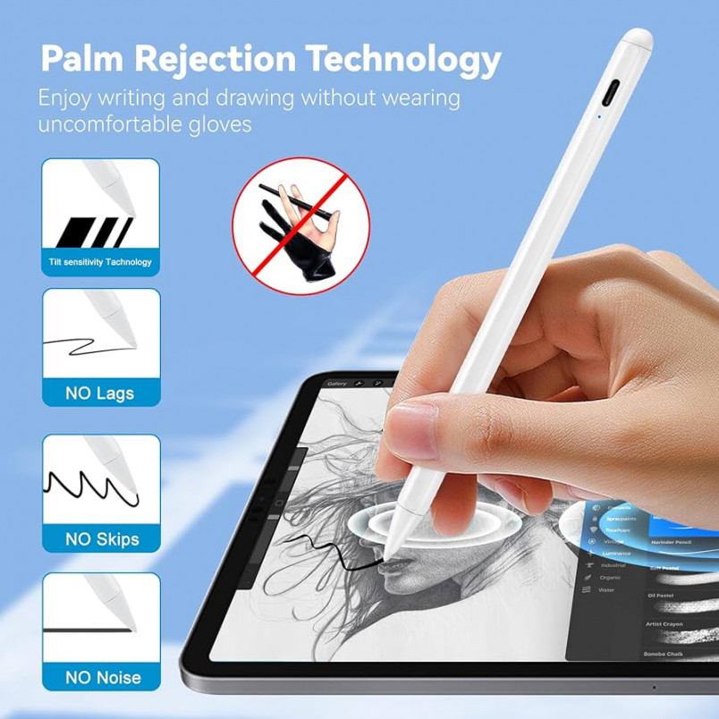 Stylus Pen for iPad Pencil th/th Generation . Inch, Palm Rejection  .mm Replaceable Fine Tip Compatible with Apple Pencil for iPad Pen