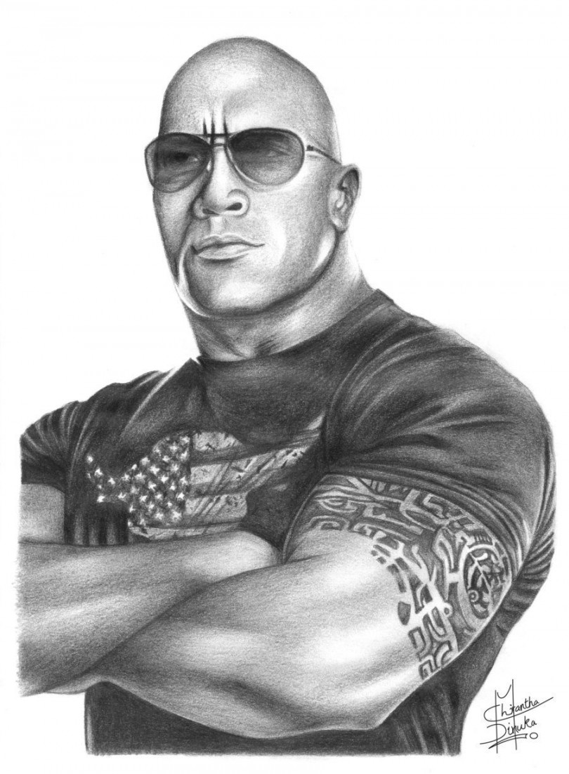 The Rock Pencil Drawing  Pencil drawings, Celebrity drawings, The