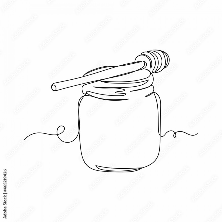 Vector continuous one single line drawing icon of honey jar with