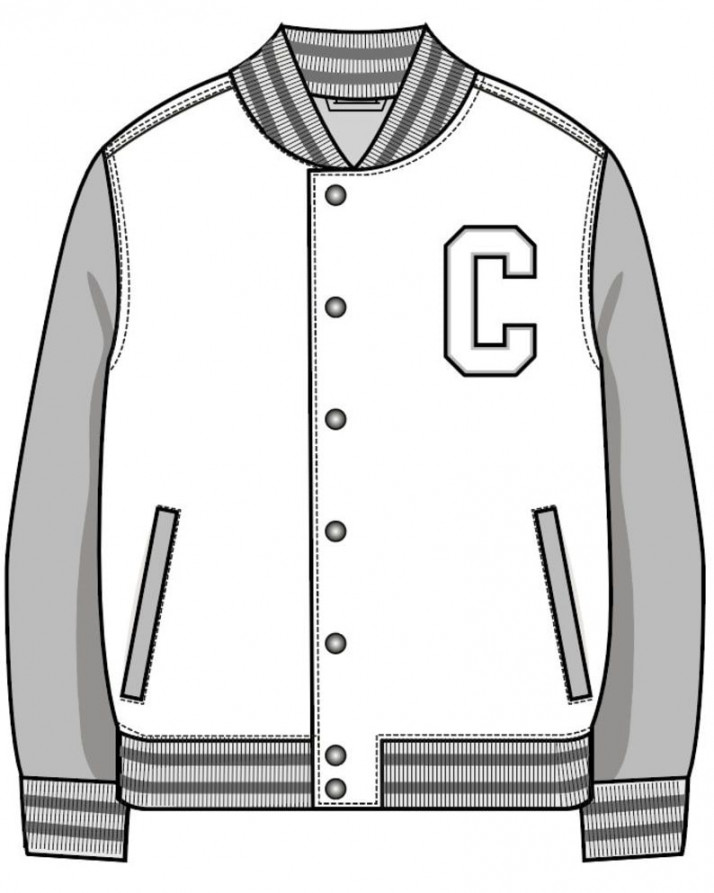 Vector Varsity Jacket, Flat Sketch, Digital Download for Use With