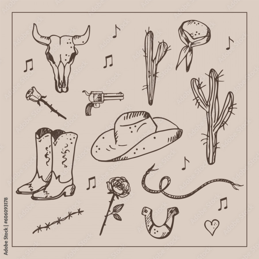 Wild West concept. Various objects. Cowboy theme, western