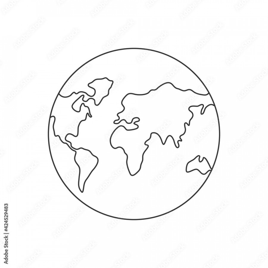 World map one line art. Earth outline drawing symbol