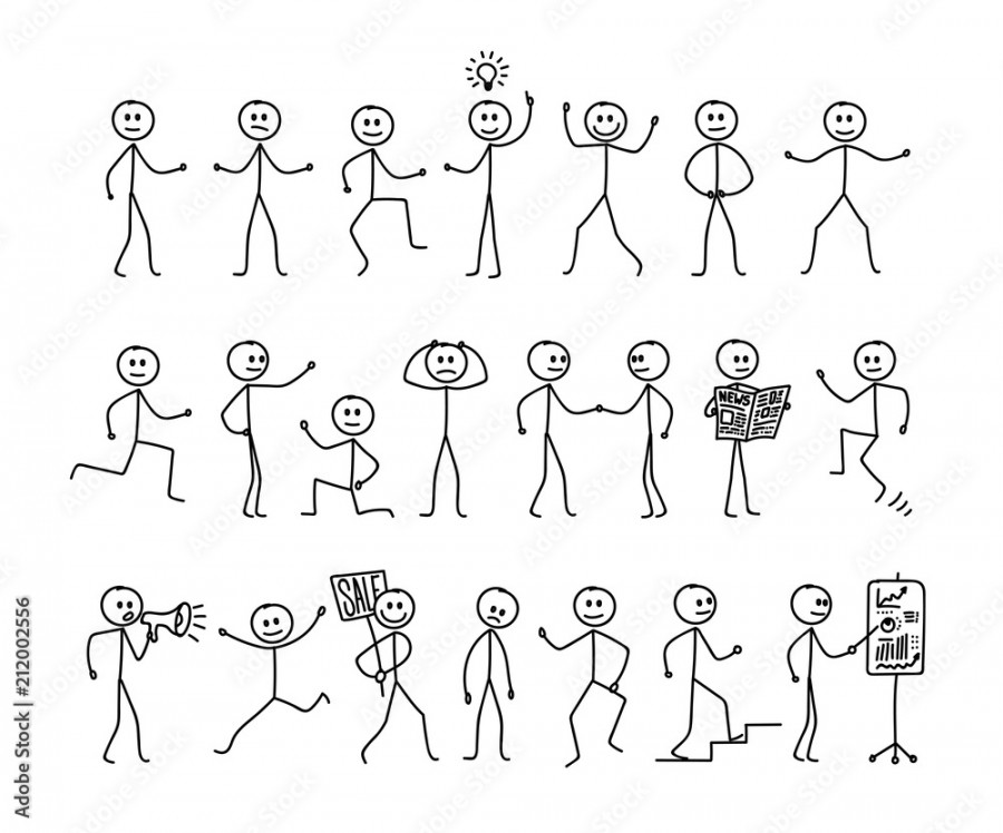 Wunschmotiv: Set of man drawing, different poses, stick figure