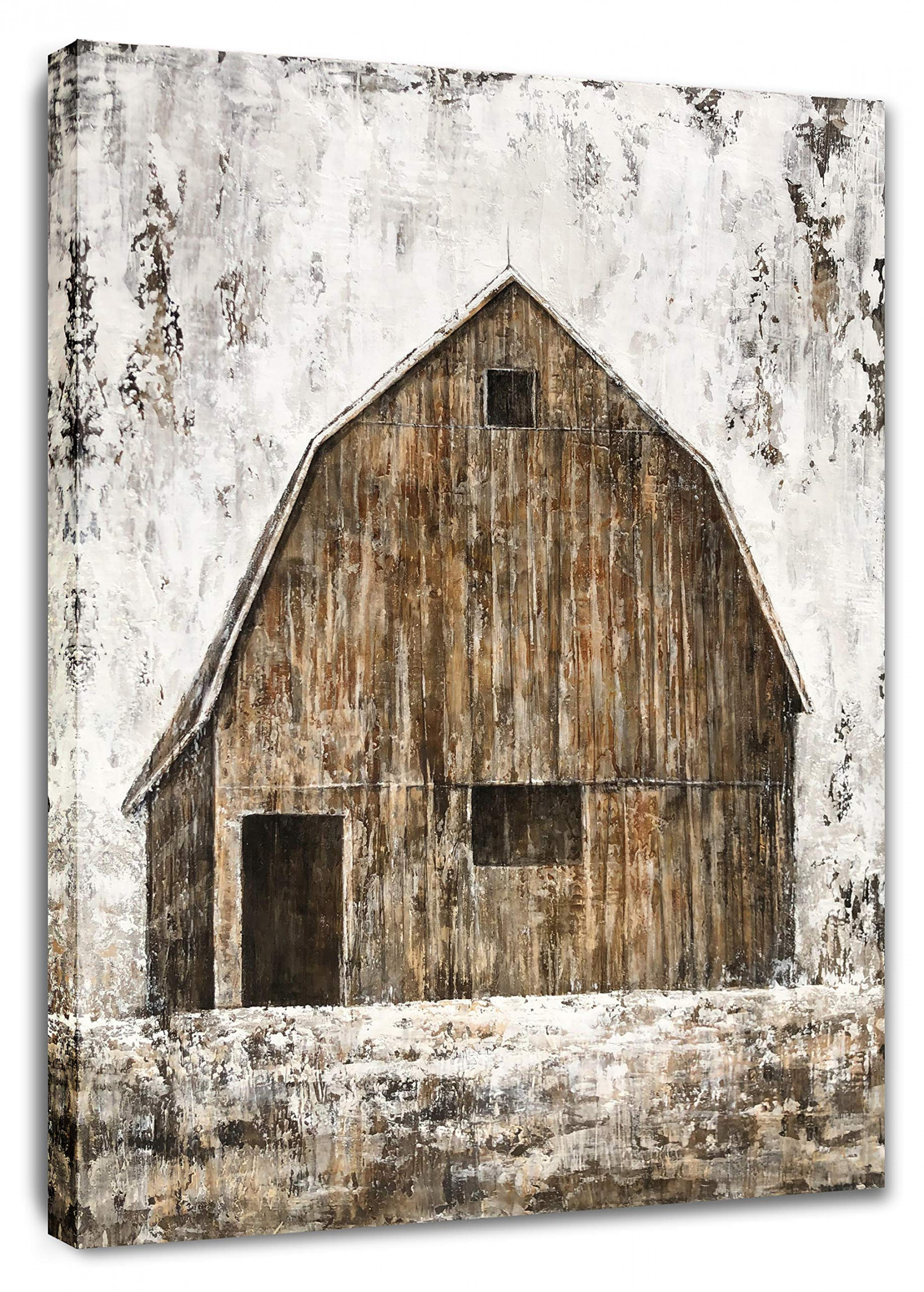 Yihui Arts Old Barn Textured Rustic Painting Canvas Wall Art Vertical  Pictures for Living Room Bedroom Bathroom Decor