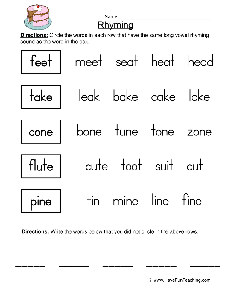 Rhyming Words Worksheet For Kindergarten 64