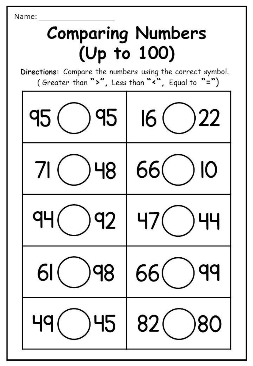 55 Comparing Numbers Worksheets Kindergarten 14