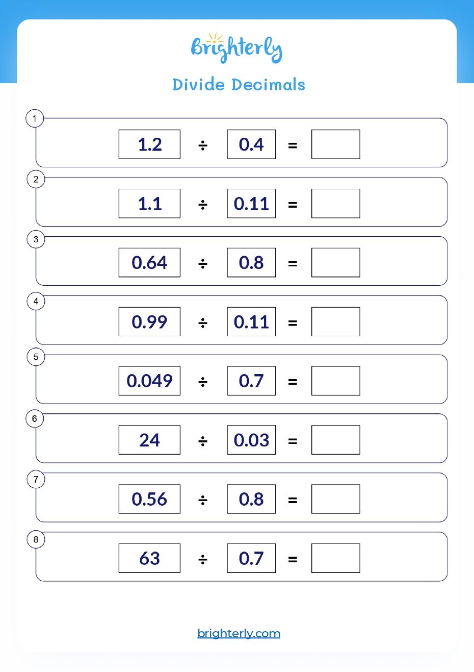 80 Printable Dividing Decimals Worksheets Pdf 85