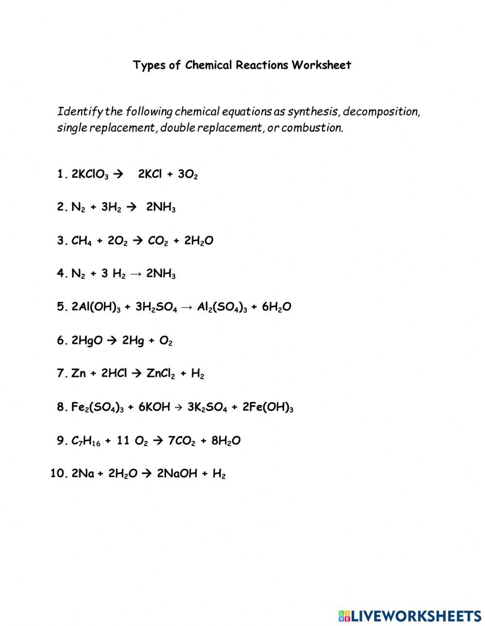 85 Chemical Reaction Types Worksheets 52