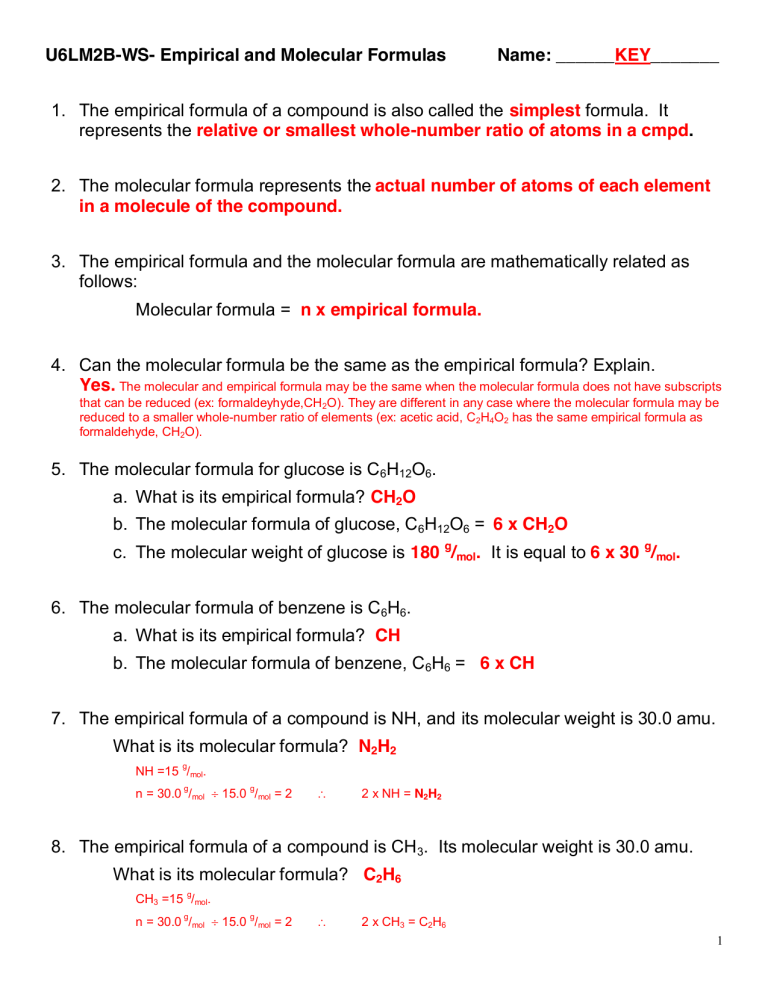 90 Empirical Molecular Formula Practice Worksheets 13