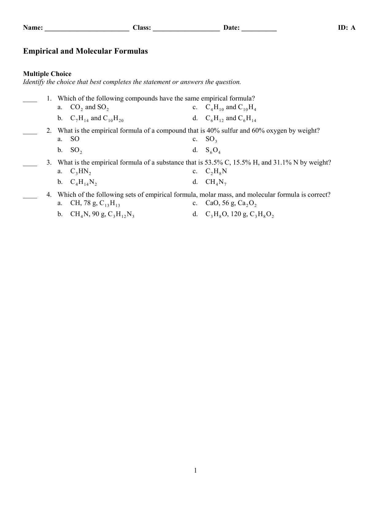 90 Empirical Molecular Formula Practice Worksheets 18