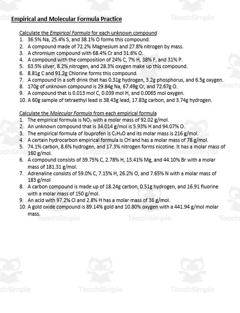 90 Empirical Molecular Formula Practice Worksheets 20