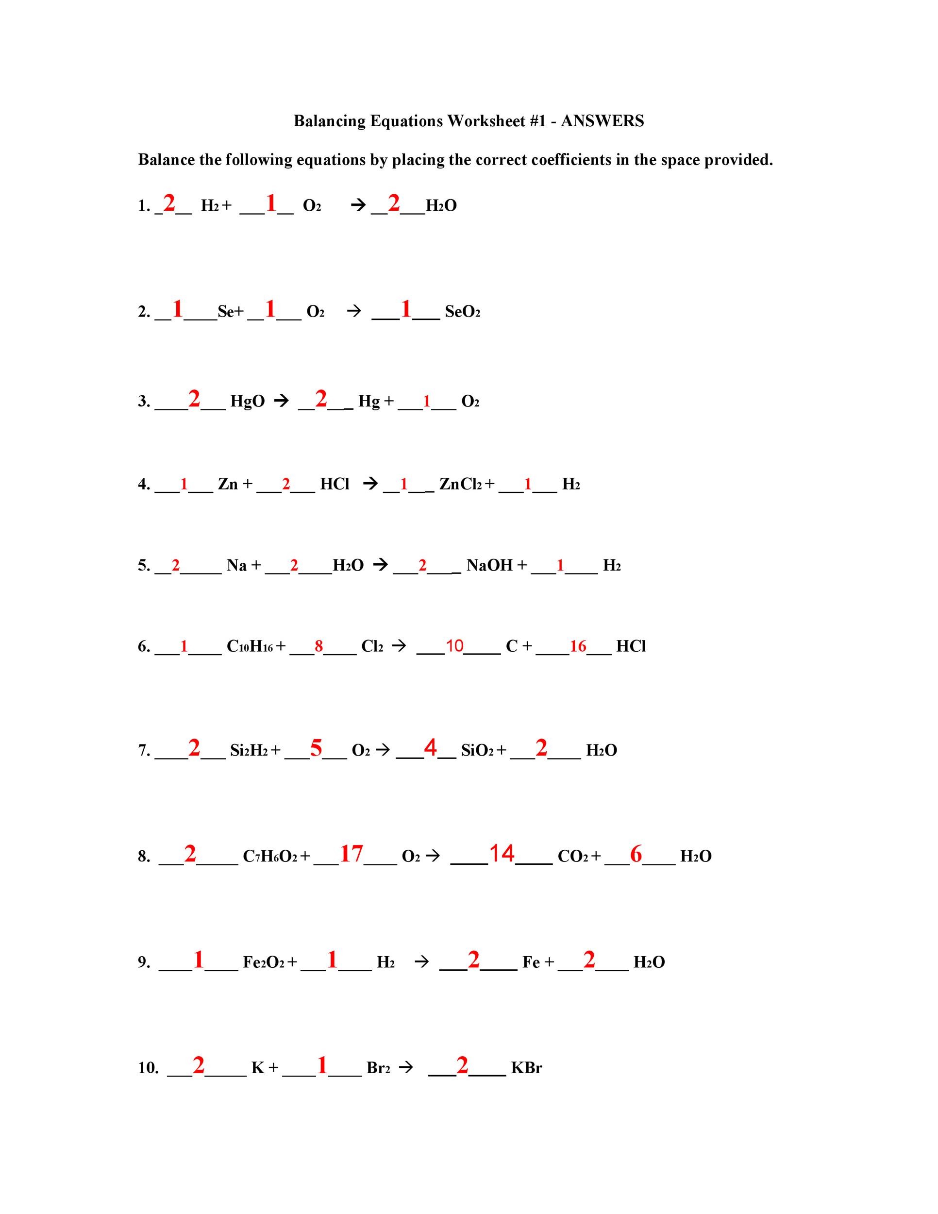 Best 50 Balancing Equations Worksheets Answers Ideas 23