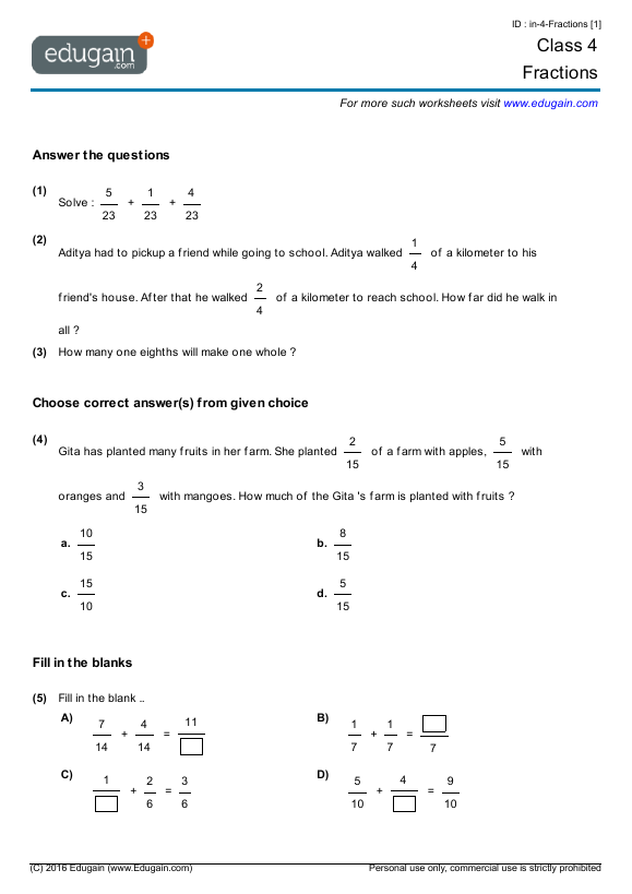 20 4Th Grade Math Worksheets Cbse