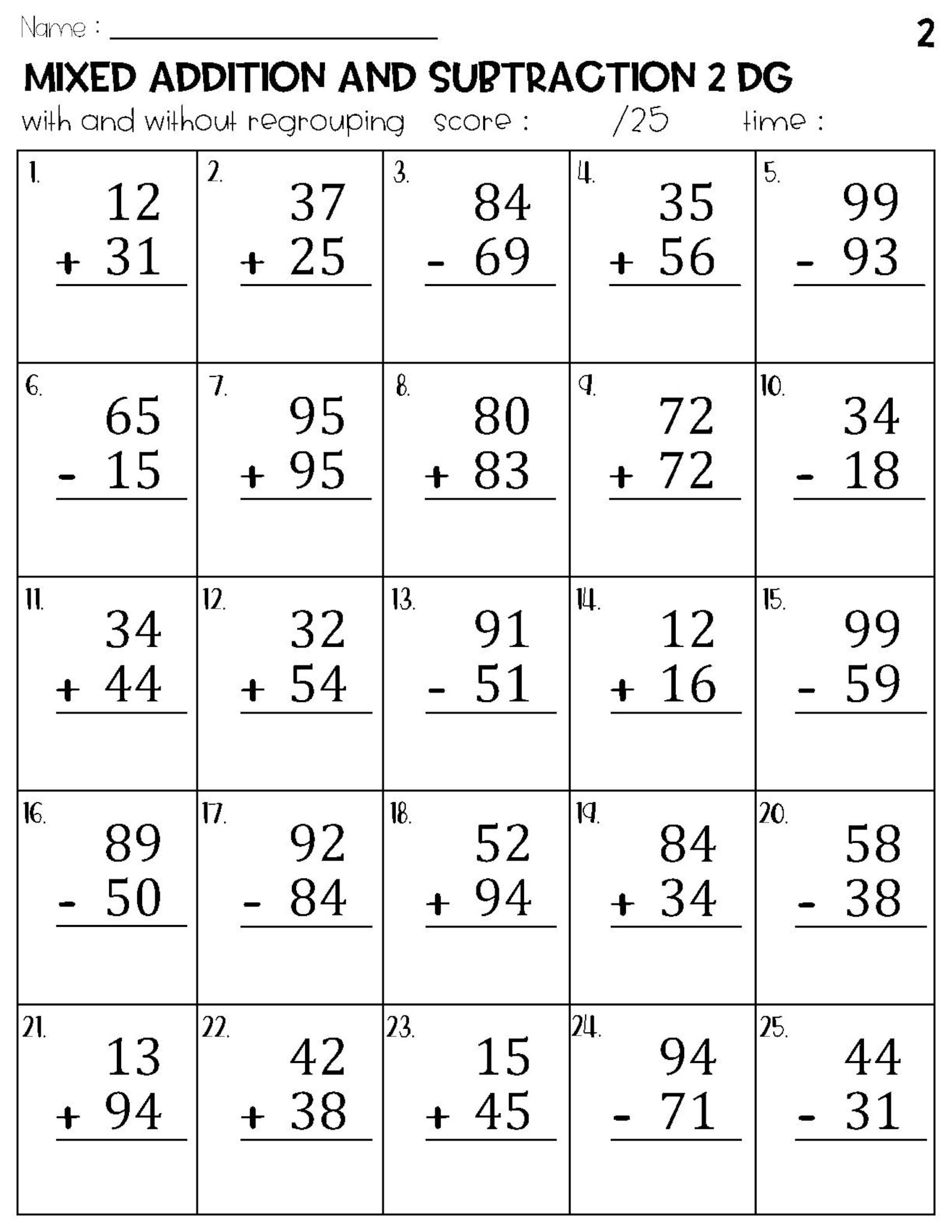 20 Addition And Subtraction Of Whole Numbers Worksheets