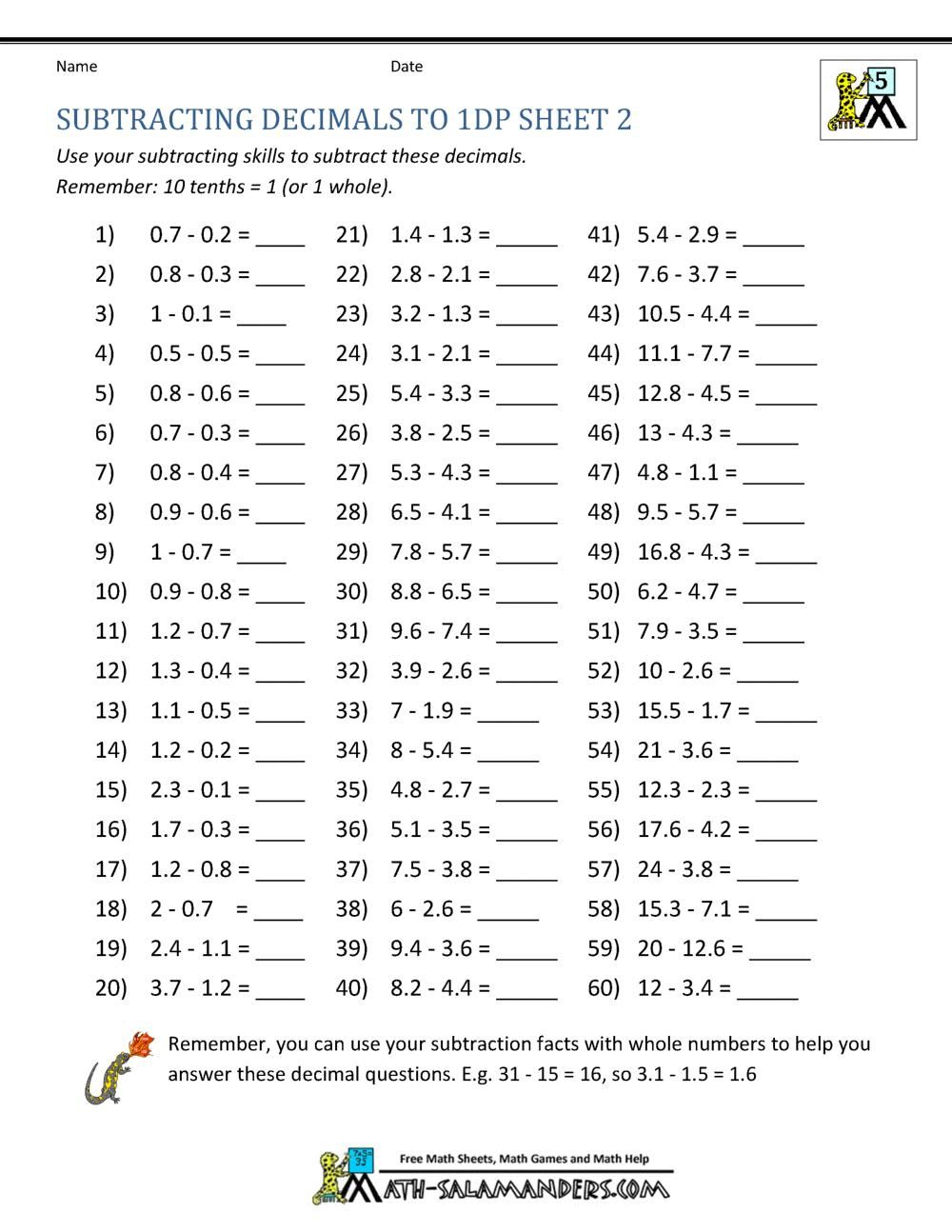 20 Addition And Subtraction Of Whole Numbers Worksheets