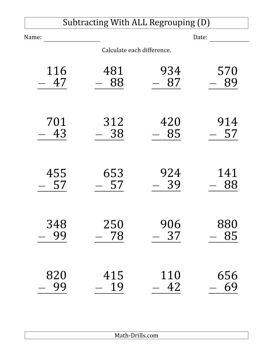 20 Addition And Subtraction Of Whole Numbers Worksheets