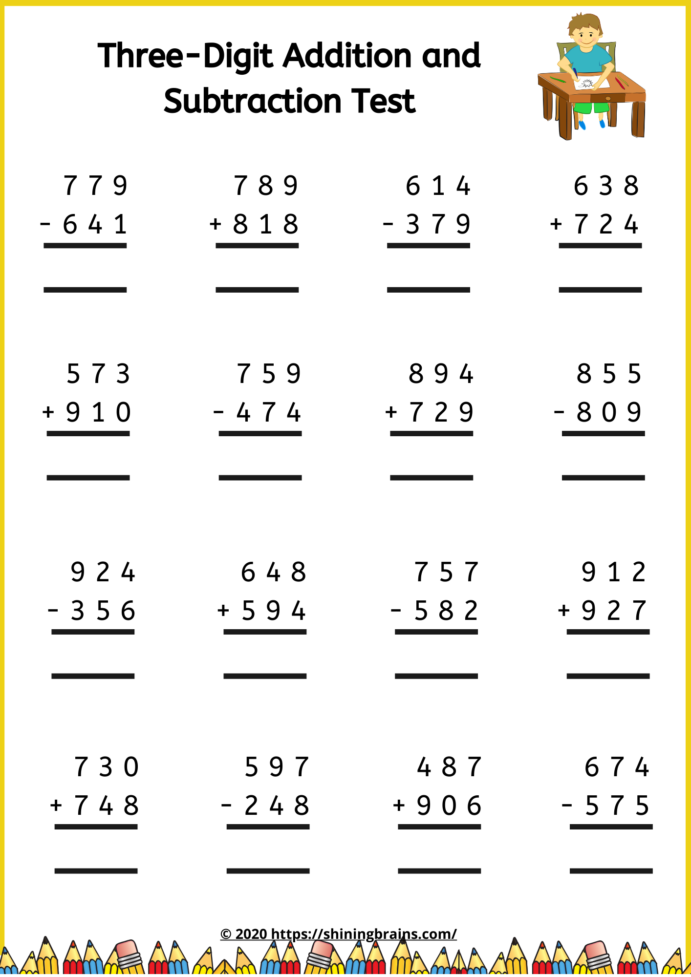 20 Addition And Subtraction Of Whole Numbers Worksheets