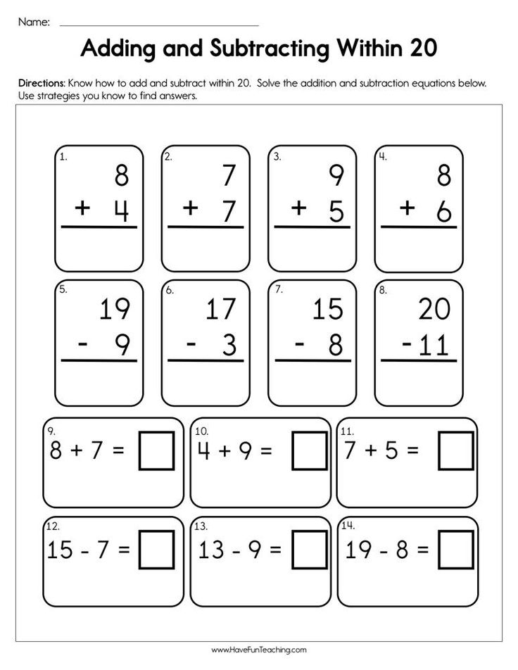 20 Addition And Subtraction Of Whole Numbers Worksheets