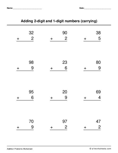 20 Addition With Carrying Worksheets Grade 1