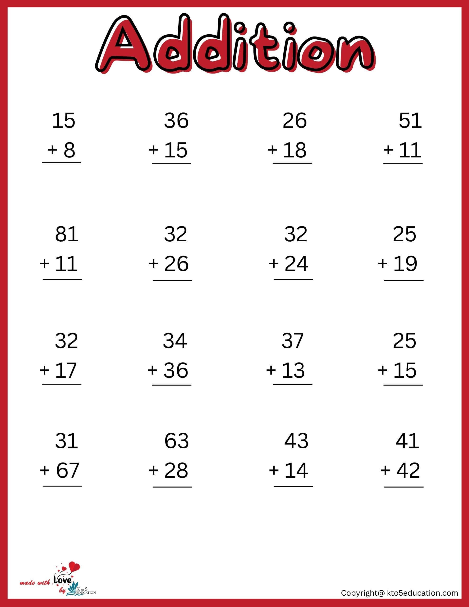20 Addition Worksheets 2Nd Coloring