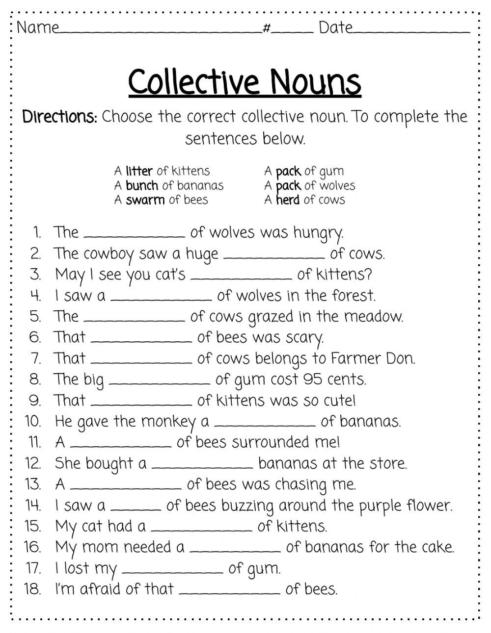 20 Collective Nouns Worksheet 2Nd Grade Worksheets