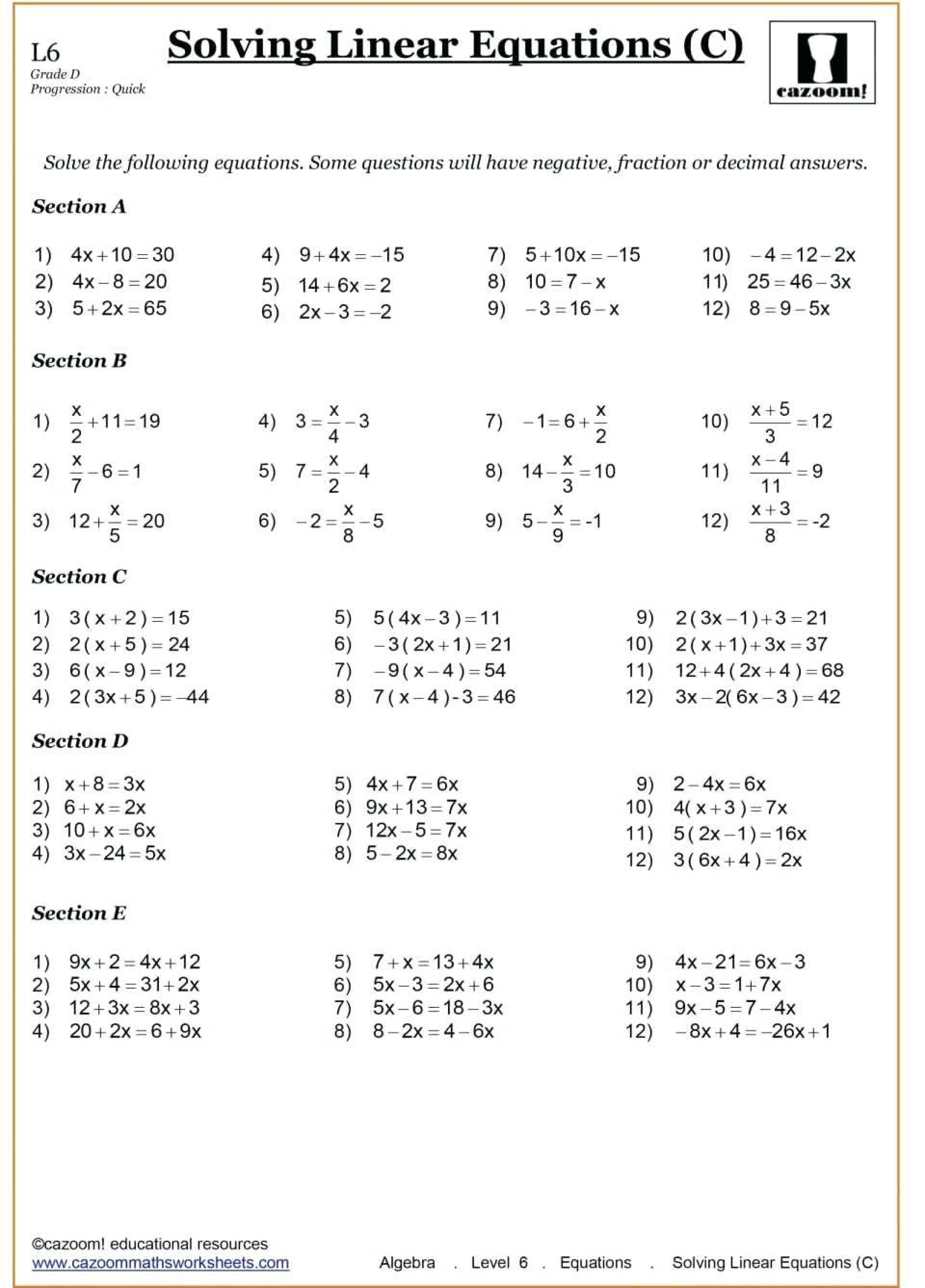 20 Free 9Th Grade Math Worksheets