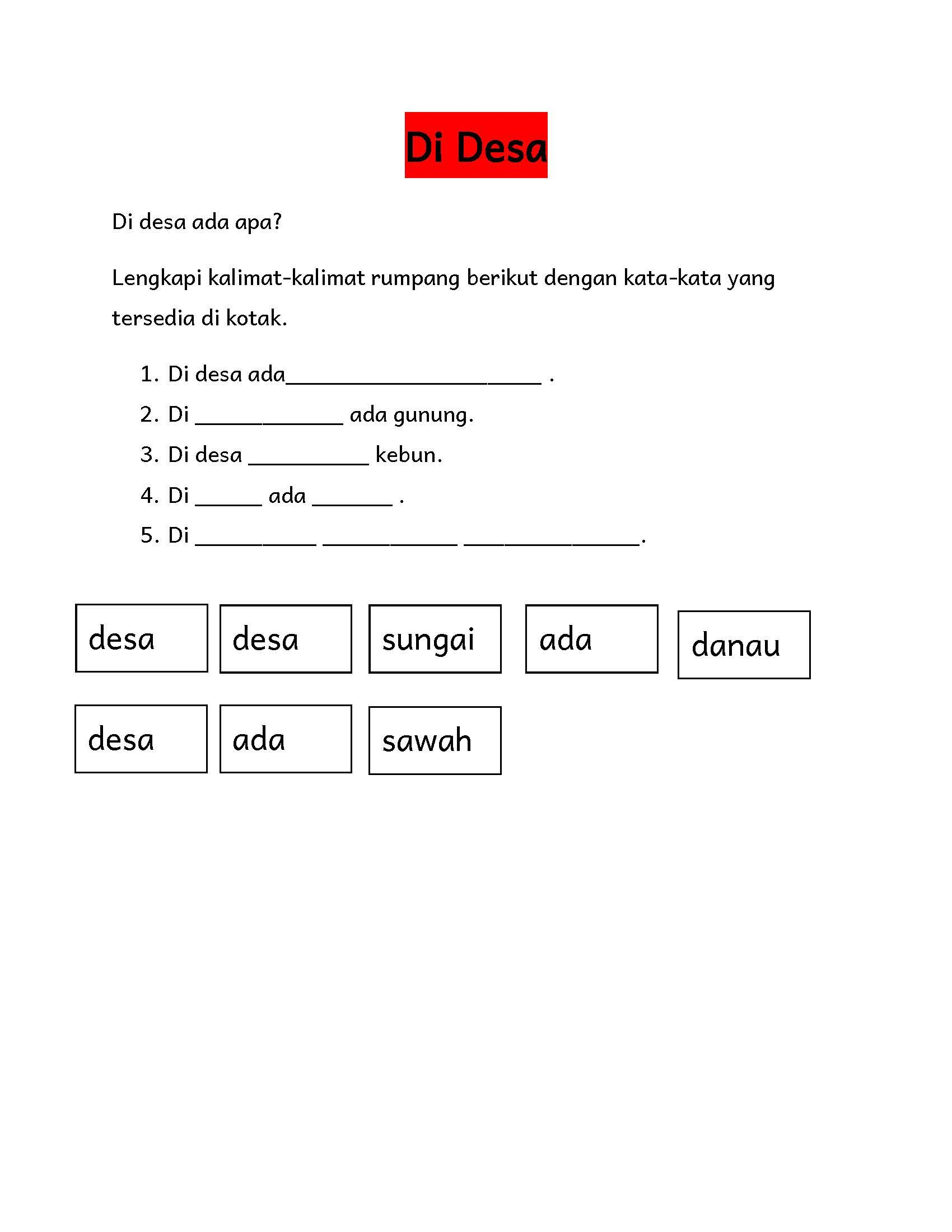 20 Kindergarten Worksheets Bahasa Indonesia