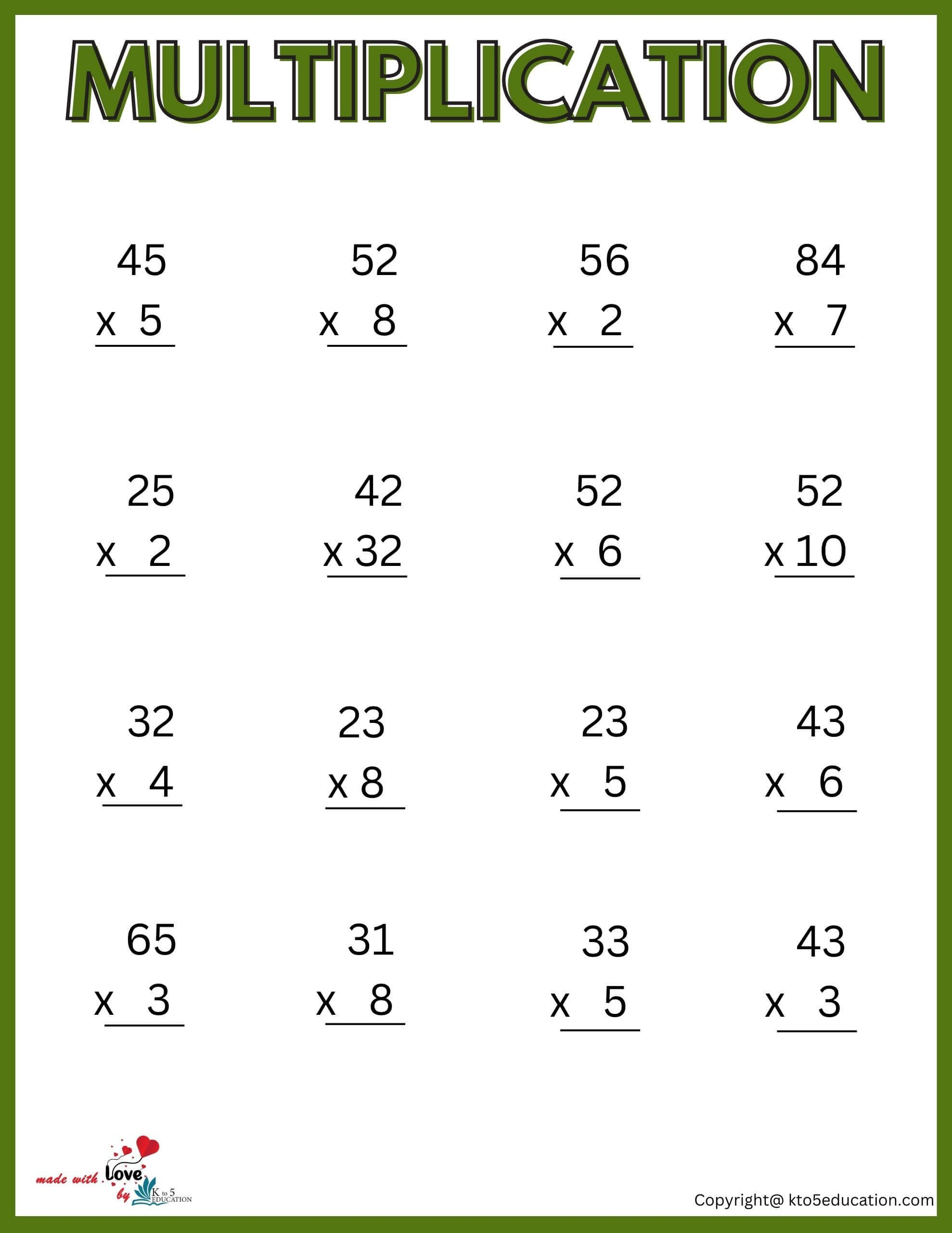 20 Math Multiplication Worksheets For Grade 2