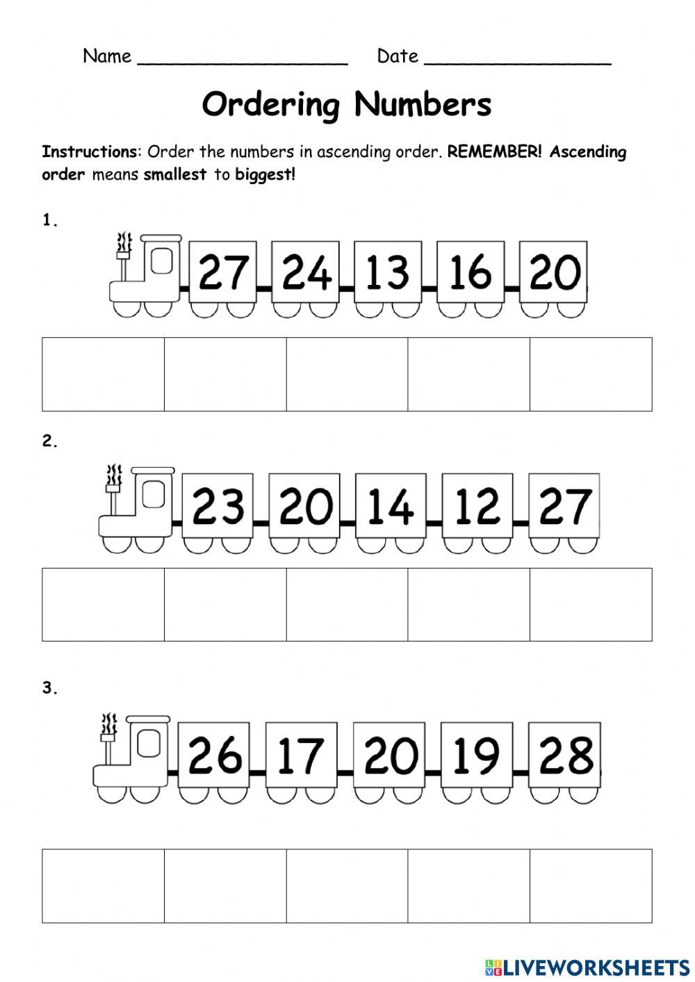 20 Math Worksheets Descending Order