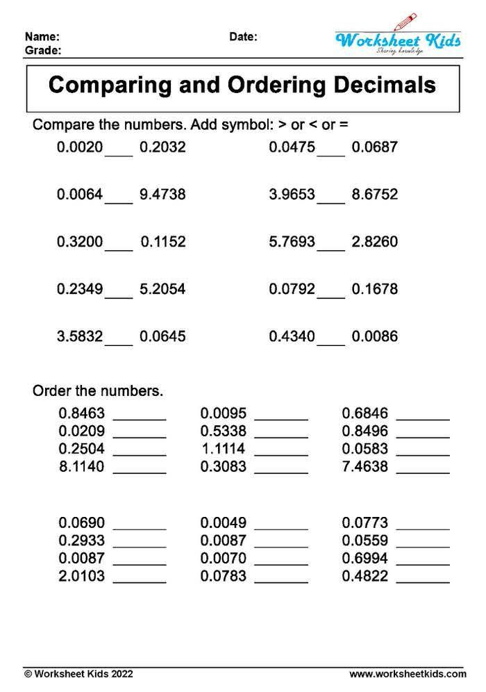 20 Math Worksheets Descending Order