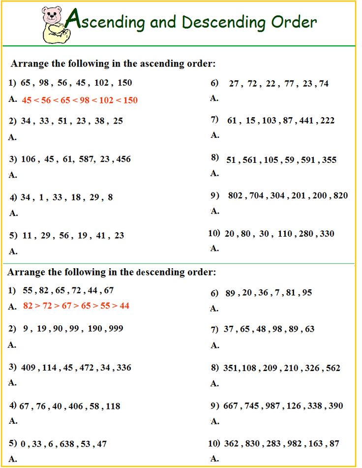 20 Math Worksheets Descending Order