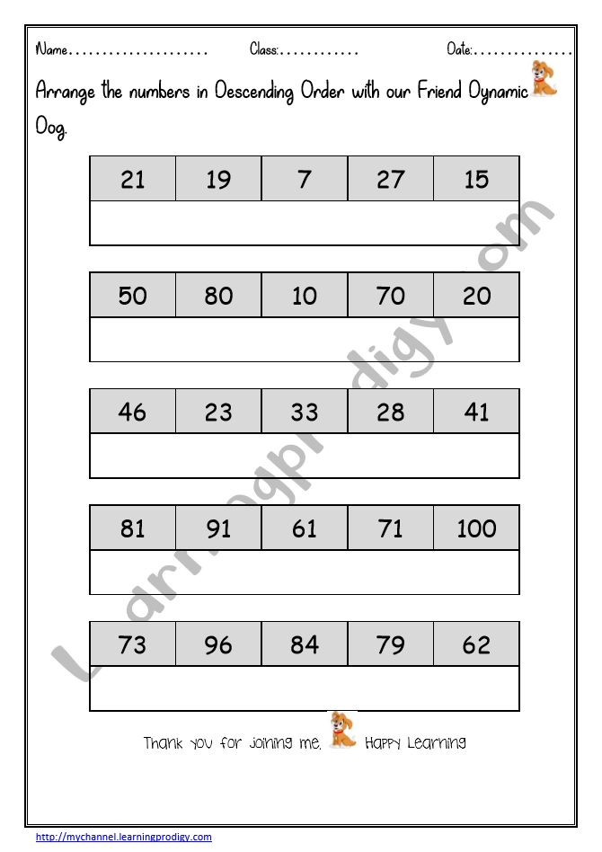 20 Math Worksheets Descending Order