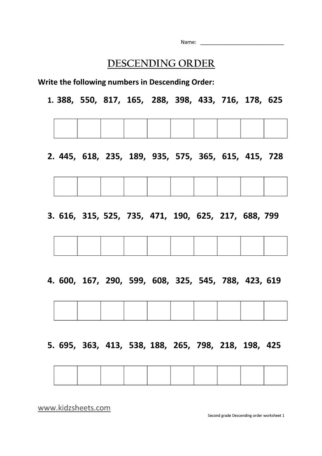 20 Math Worksheets Descending Order