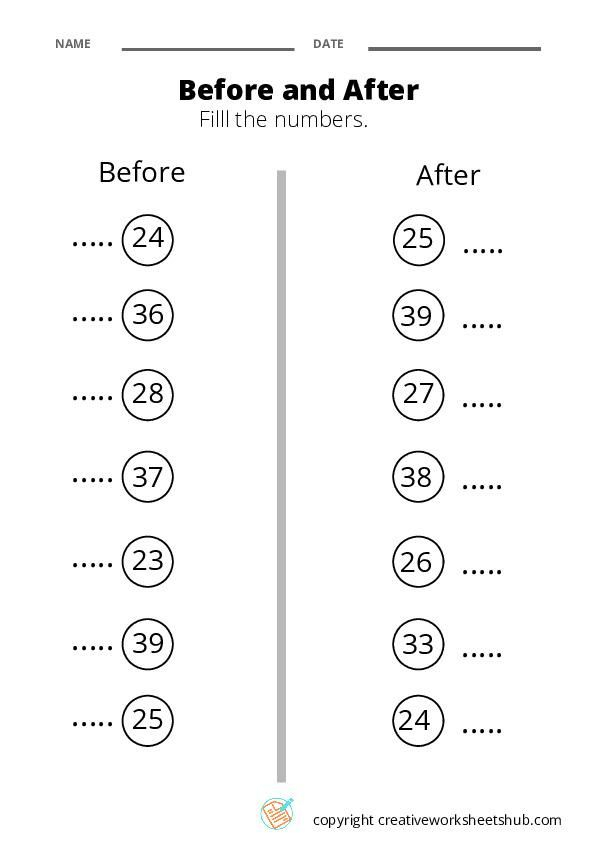 20 Preschool Math Worksheets Before And After