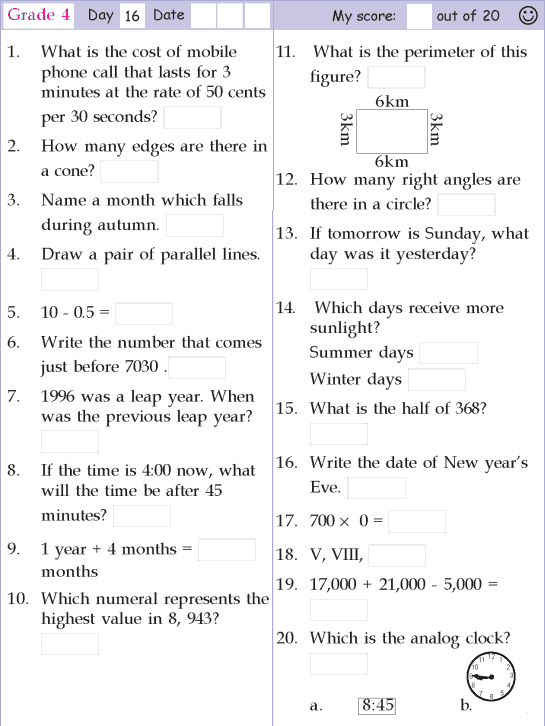 30 4Th Grade Math Worksheets Cbse