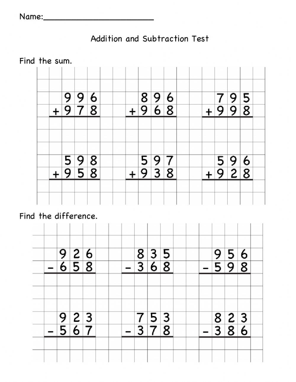 30 Addition And Subtraction Of Whole Numbers Worksheets