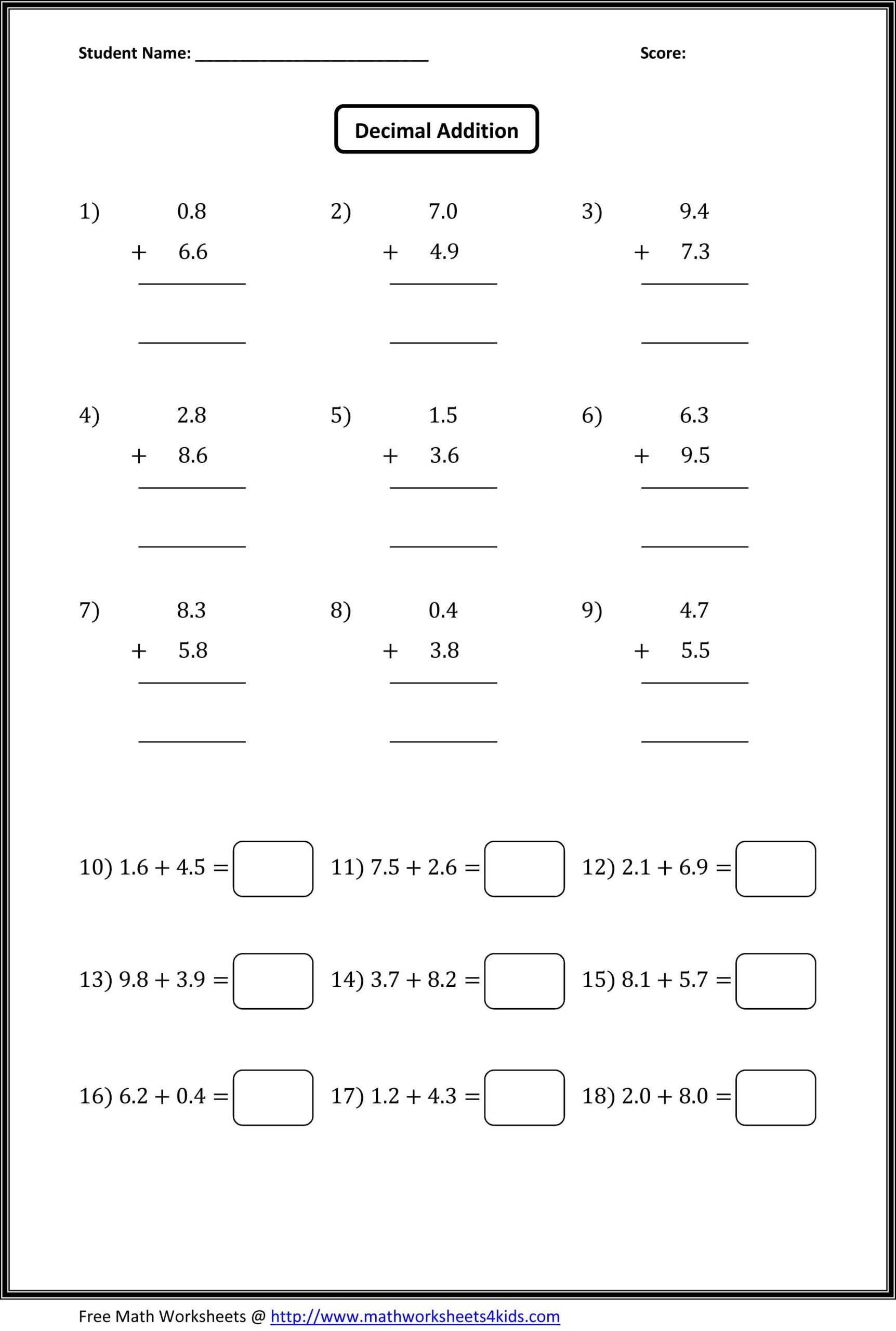 30 Addition And Subtraction Worksheets Grade 6