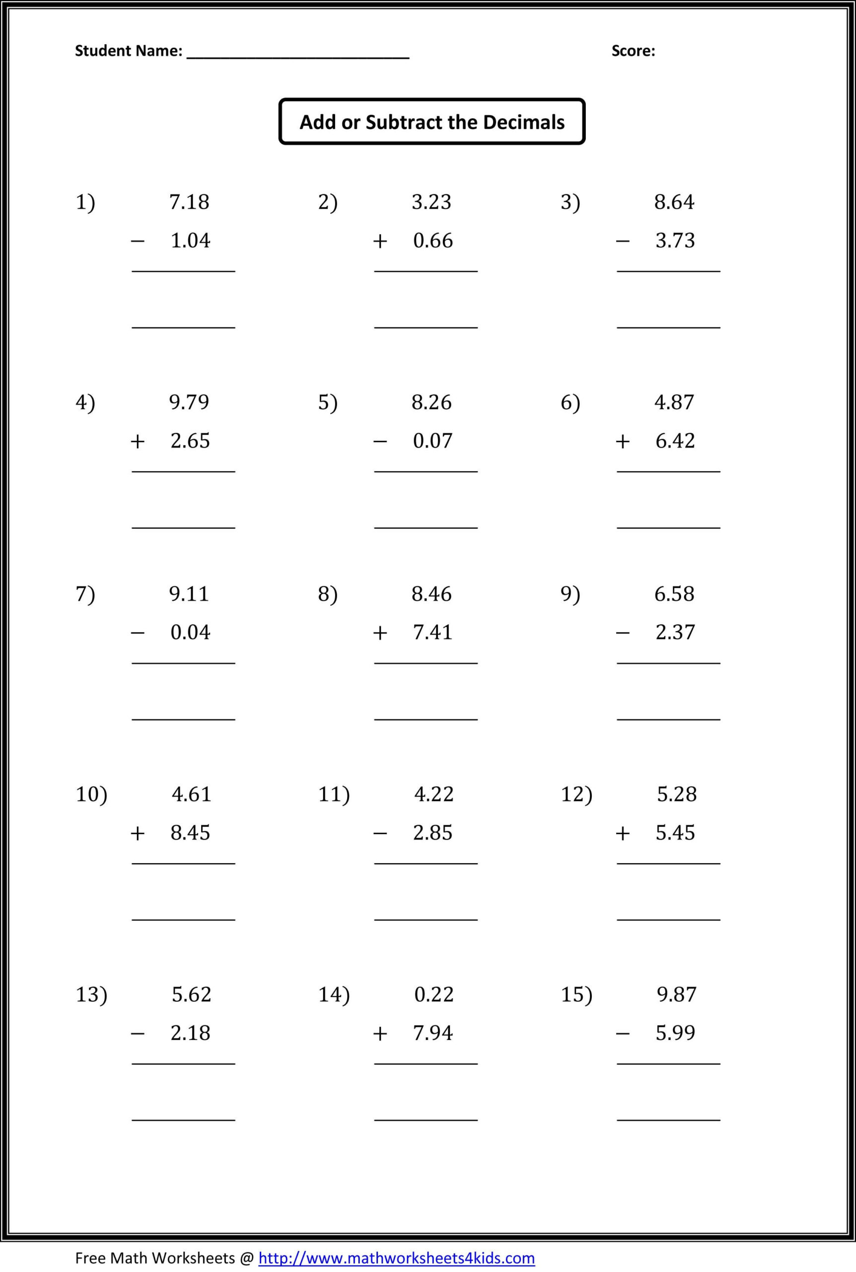30 Addition And Subtraction Worksheets Grade 6